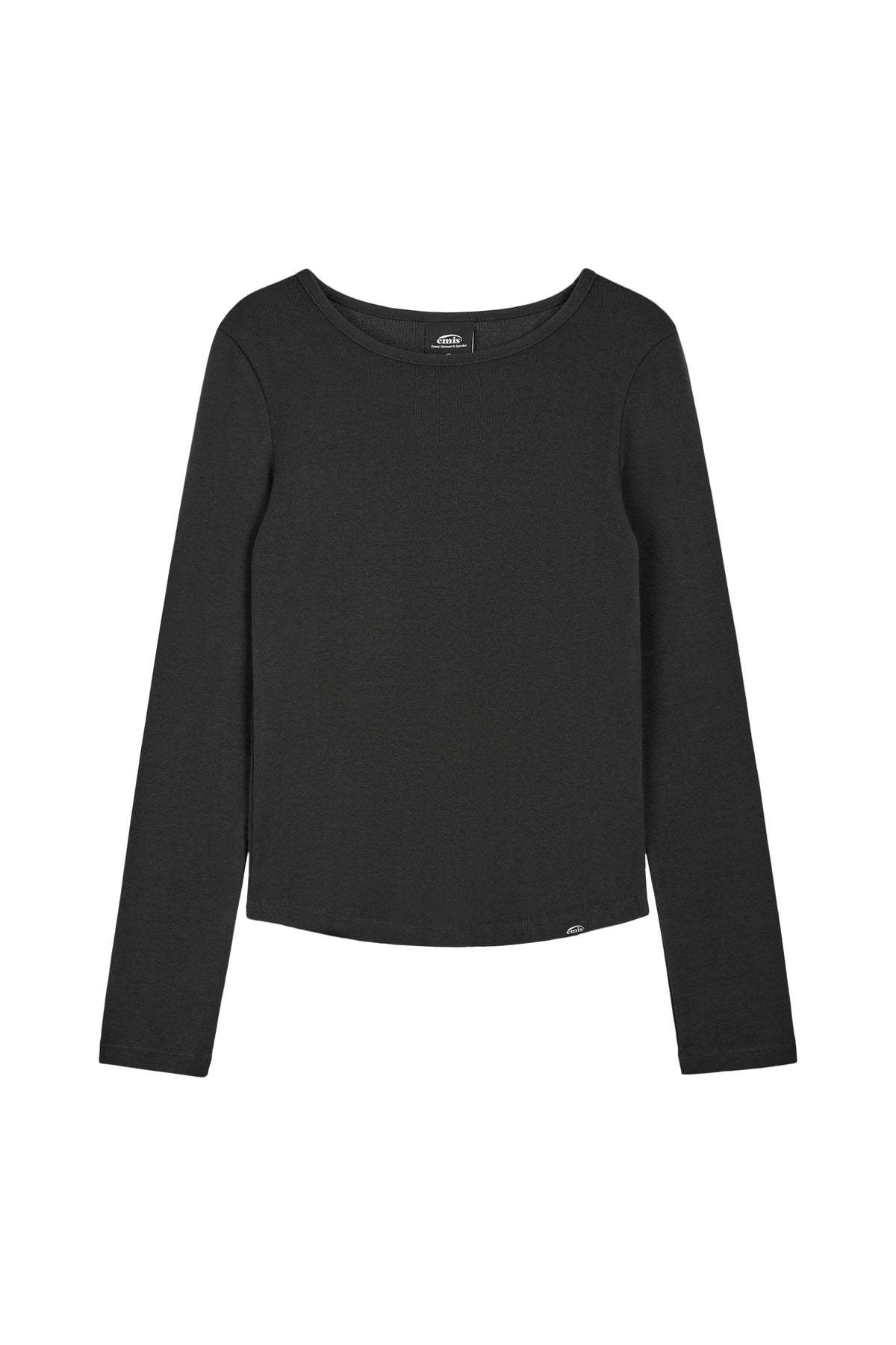 Emis Ribbed Boat Neck LS T-Shirt-Black