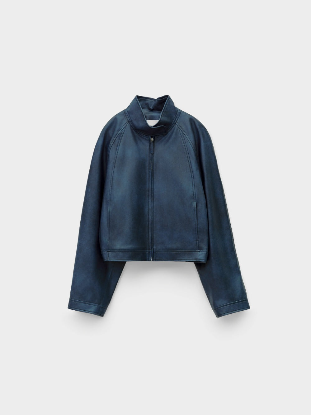 [Low Classic] Stand Collar Artificial Leather Jumper_Navy