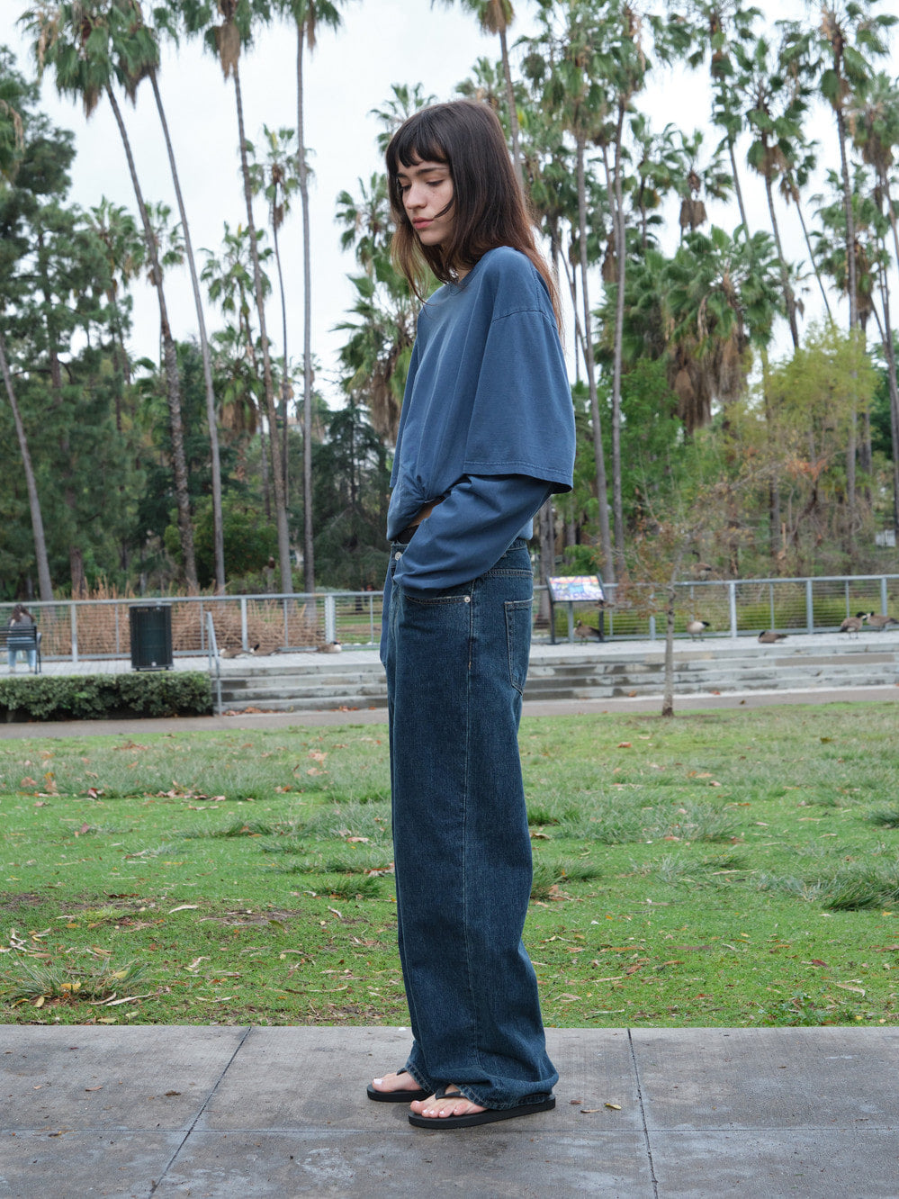 [Low Classic] Oversized Lc Layered Tee_Dusty Blue