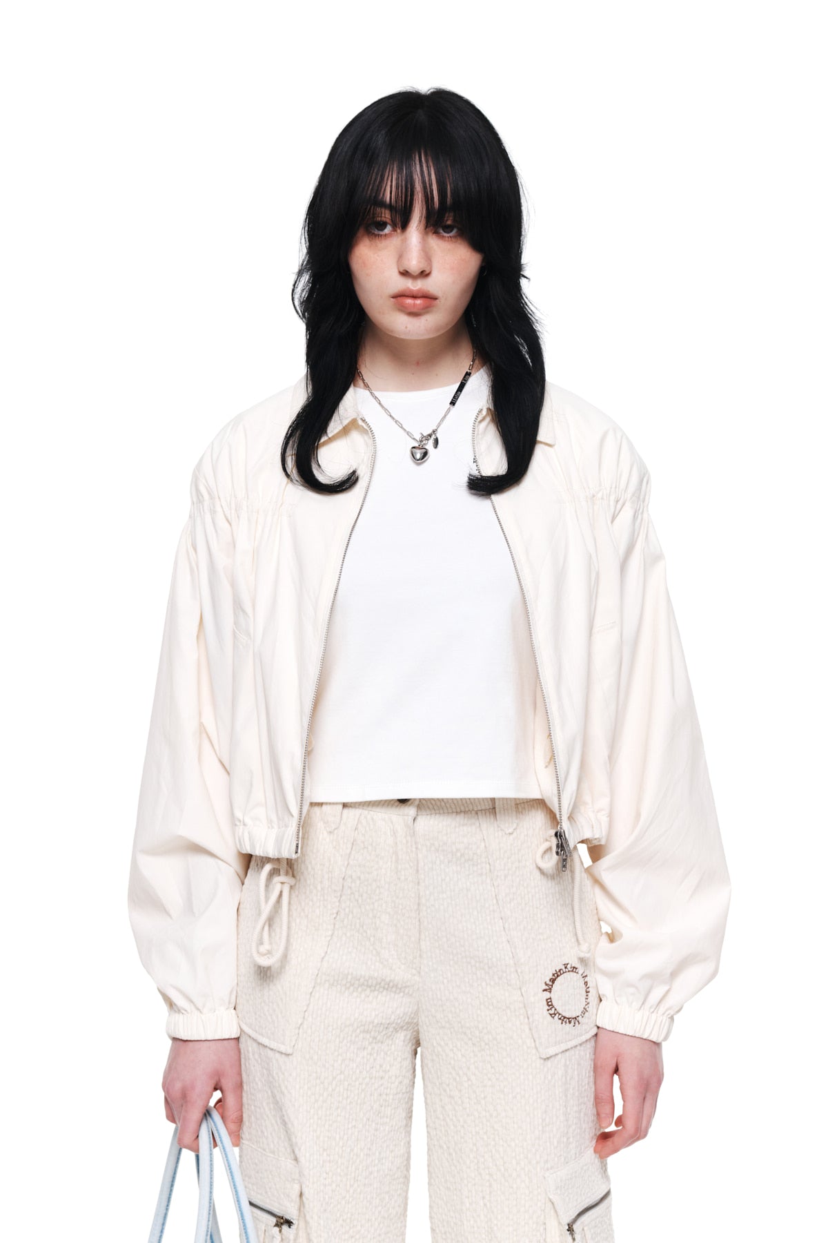 [matinkim] STRING DETAILED ZIP JUMPER IN IVORY