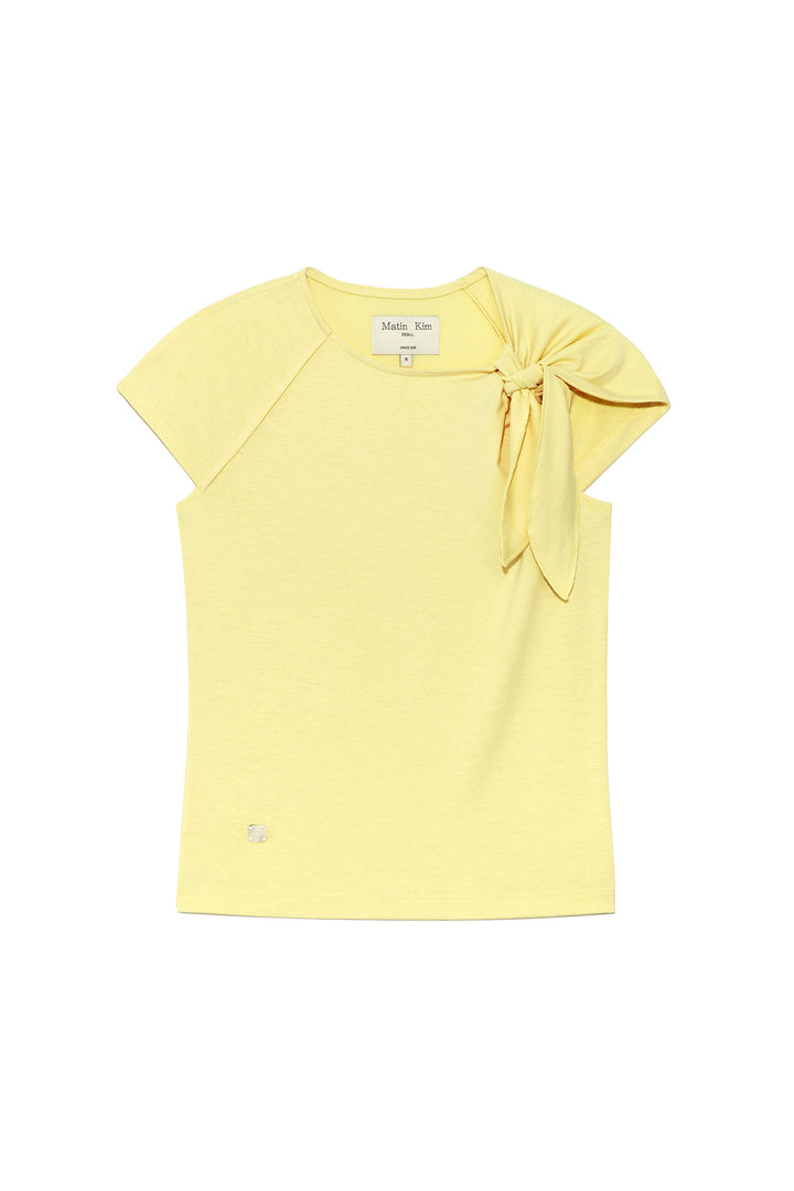 Matinkim Unbalance Tied Shirring Top IN Light Yellow