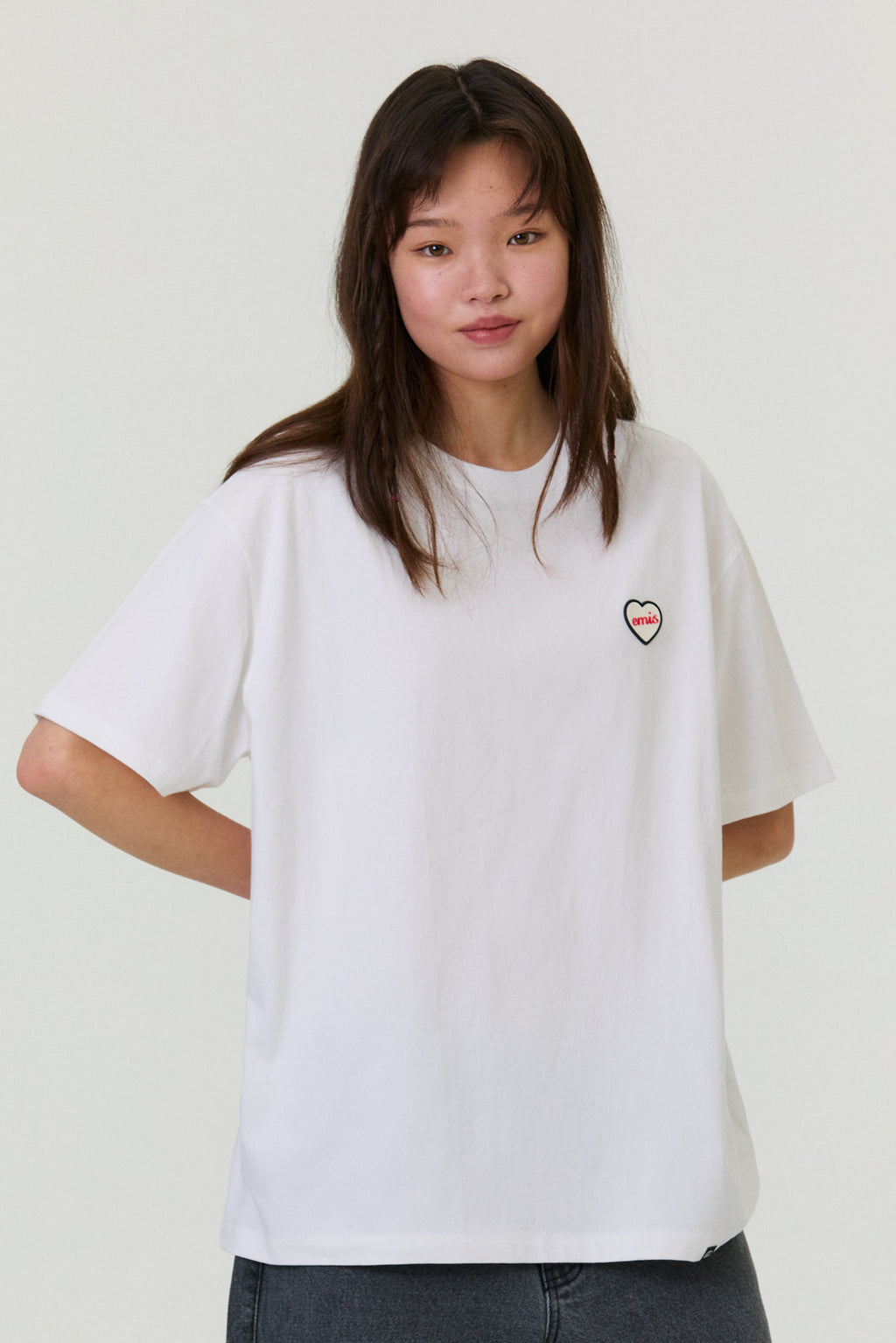Emis Heart Rubber Patch T-Shirt-White