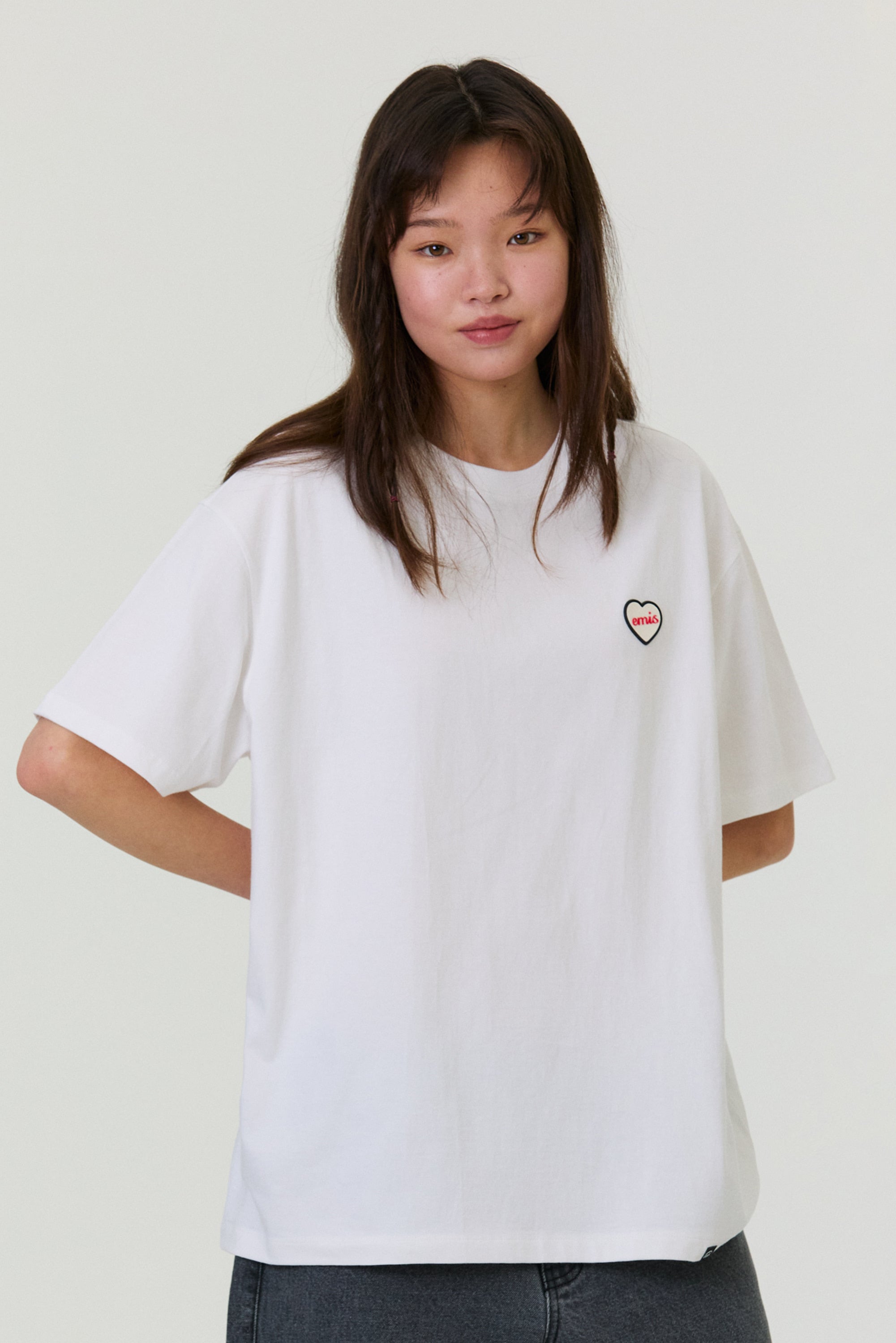 Emis Heart Rubber Patch T-Shirt-White