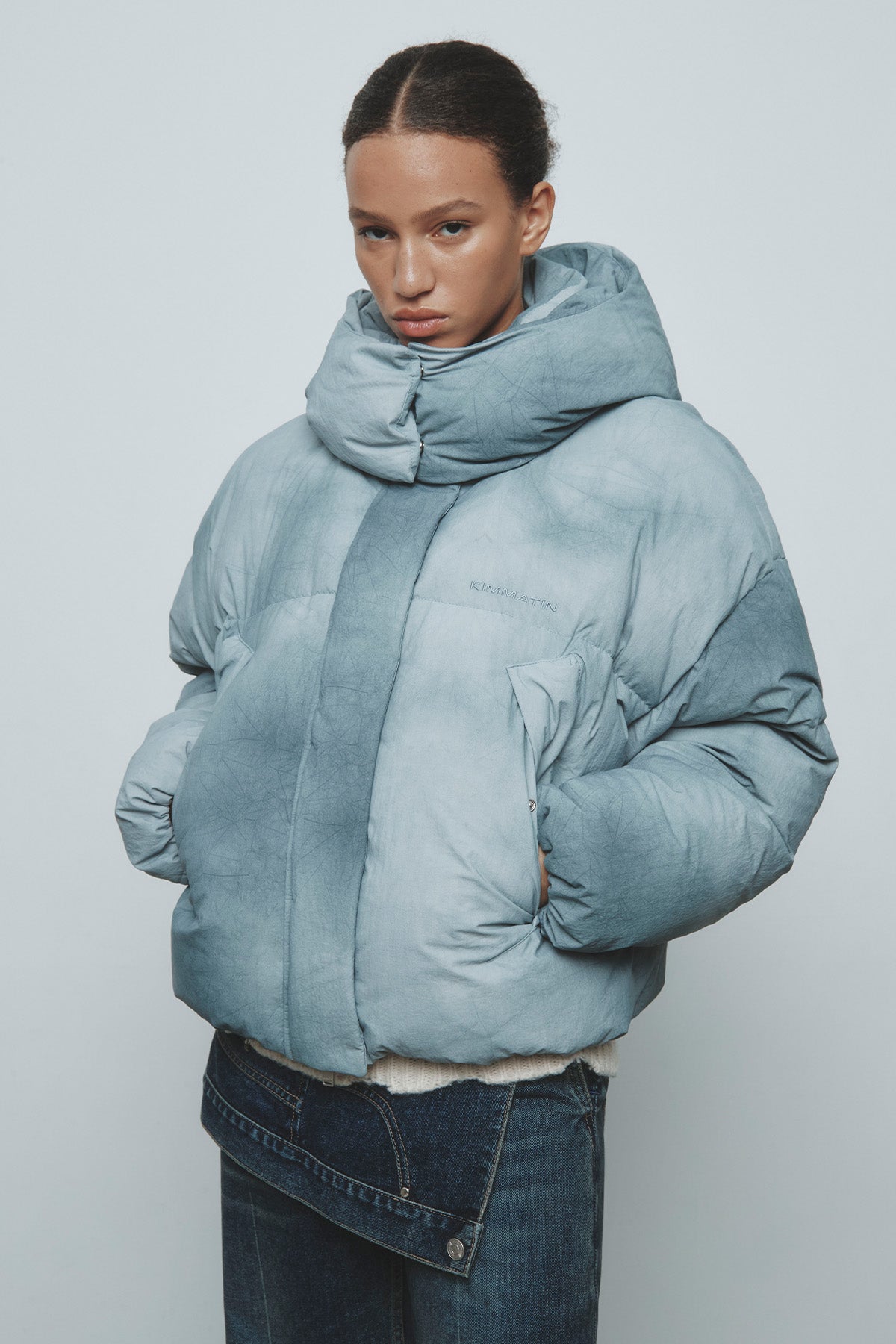 Matinkim Dying Effect Volume Puffer Down Jumper IN Light Grey