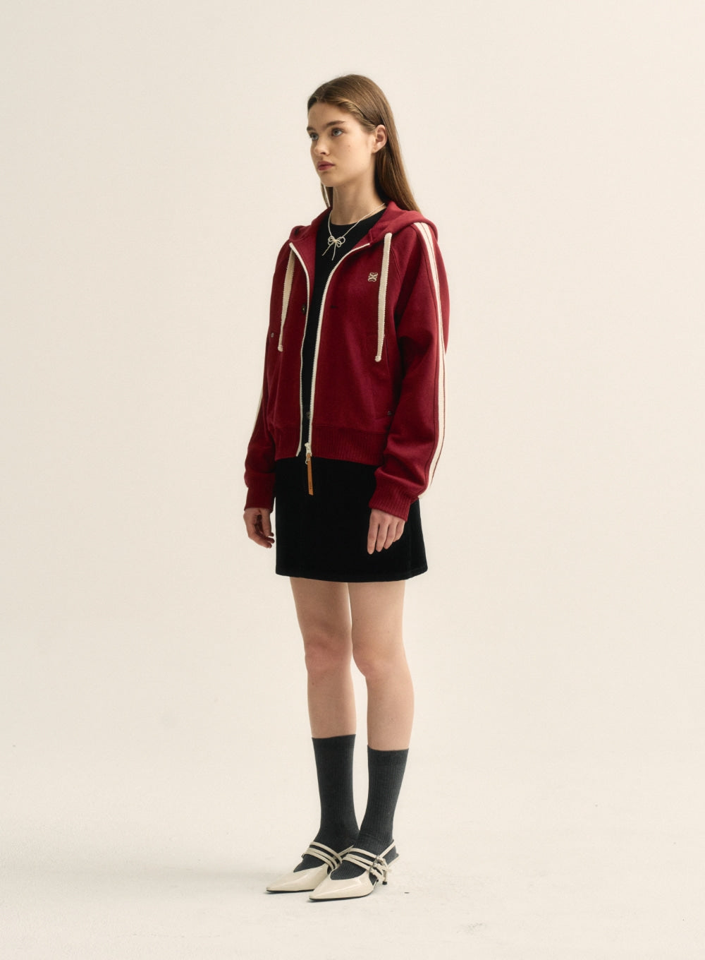 [satur] (W) Lawton Loose Fit Hood Zip-up - Burgundy