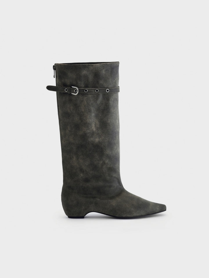 Low Classic Back-Zipped Middle Boots Vintage Khaki