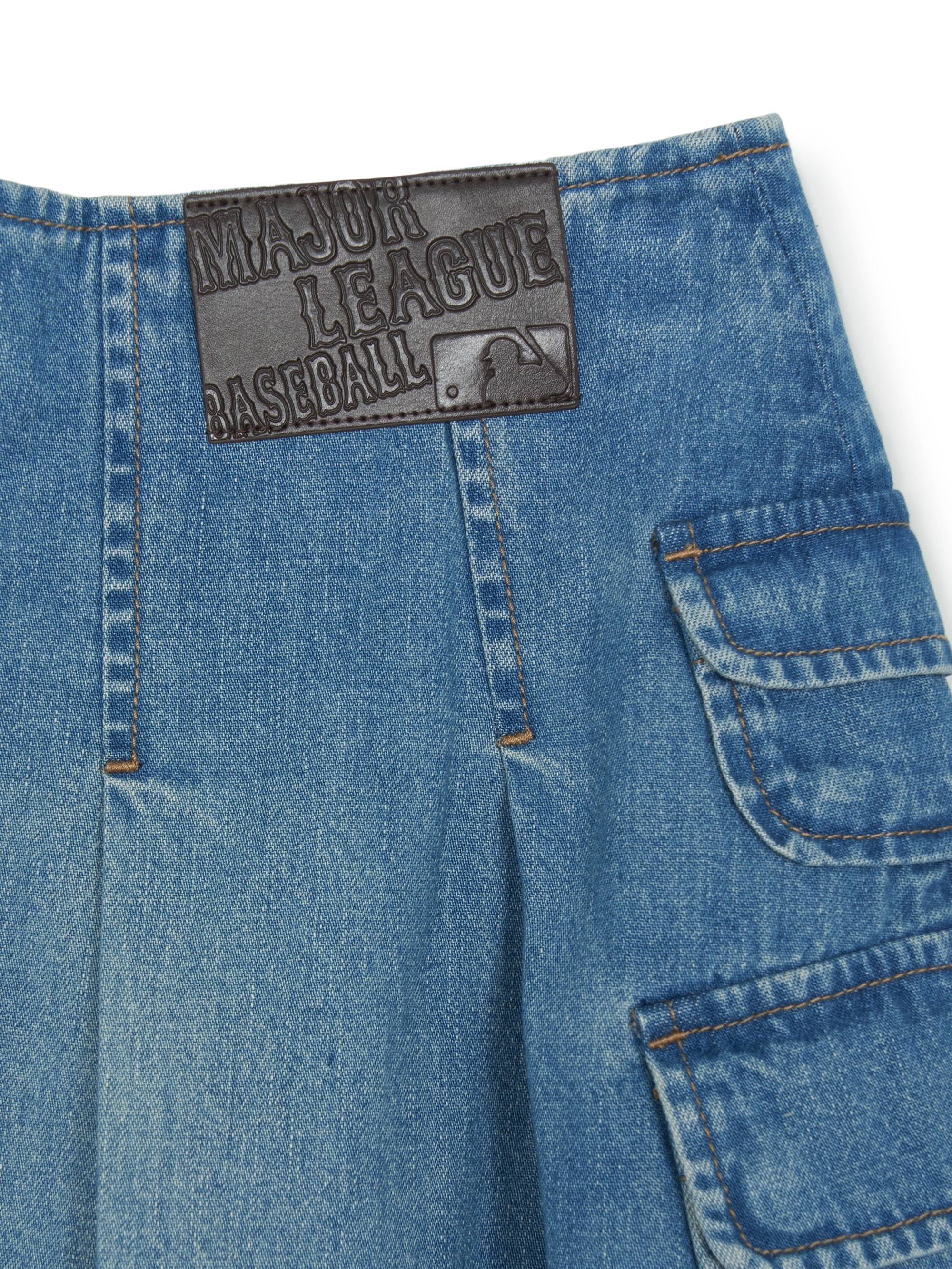 [mlb korea] Women's Varsity Vintage Denim Cargo Pleated Skirt