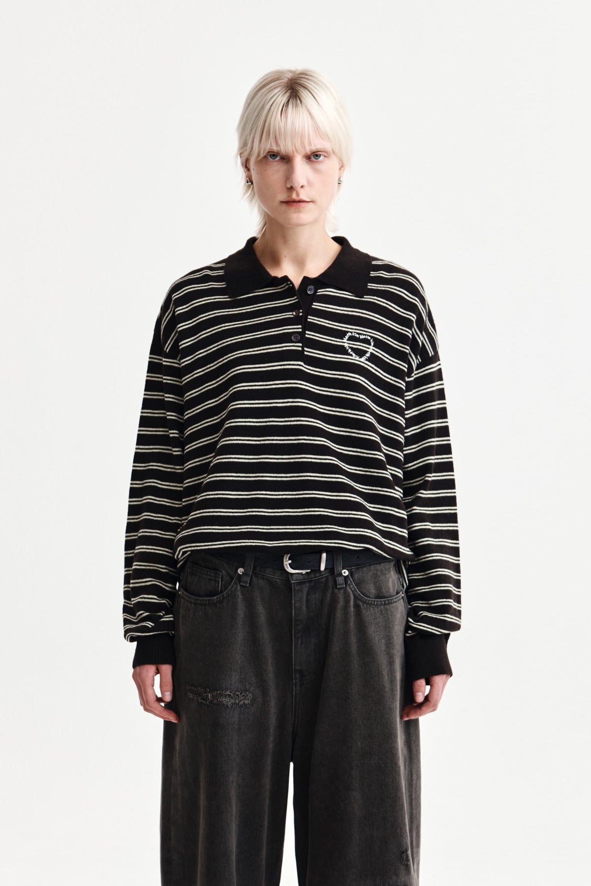 Matinkim Heart Logo Collar Striped Pullover IN Brown