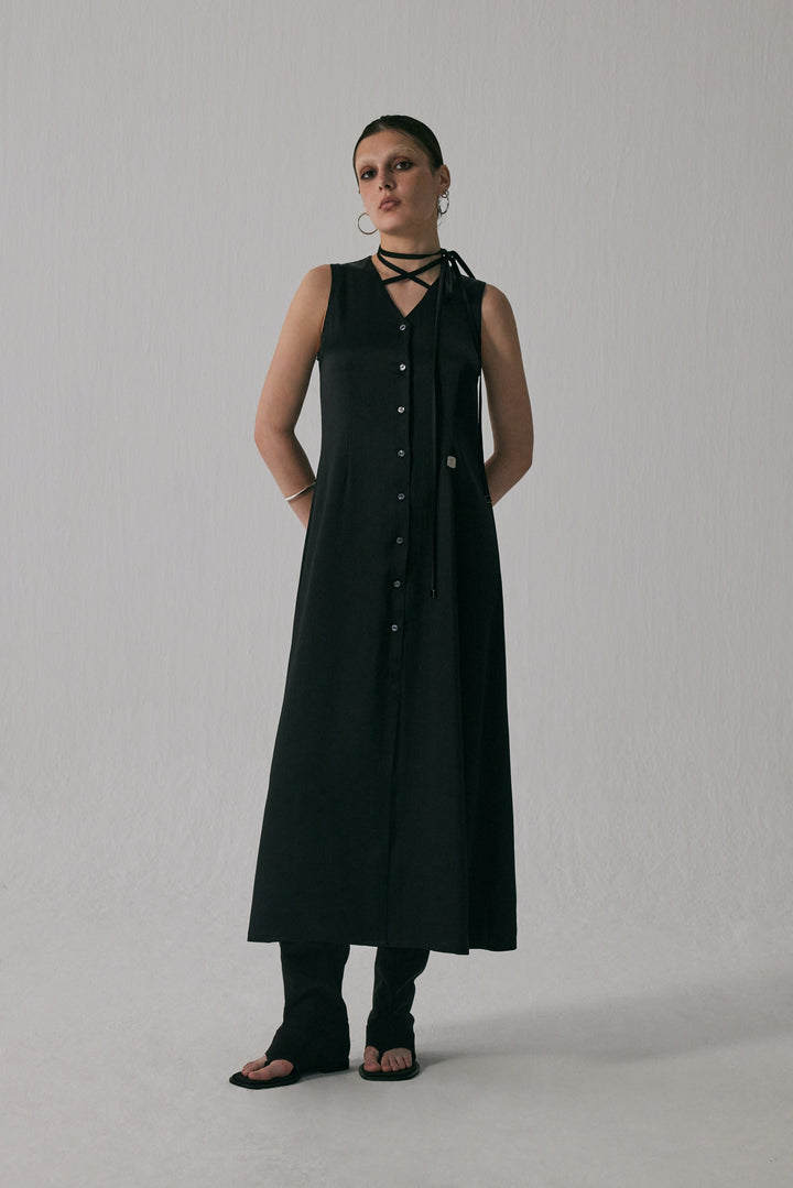 Treemingbird Strap Dart Long One-piece Black