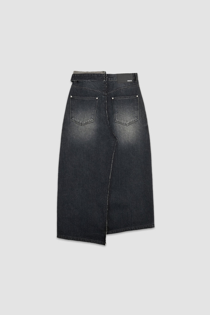 Matinkim Foldover Vintage Washed Denim Skirt IN Black