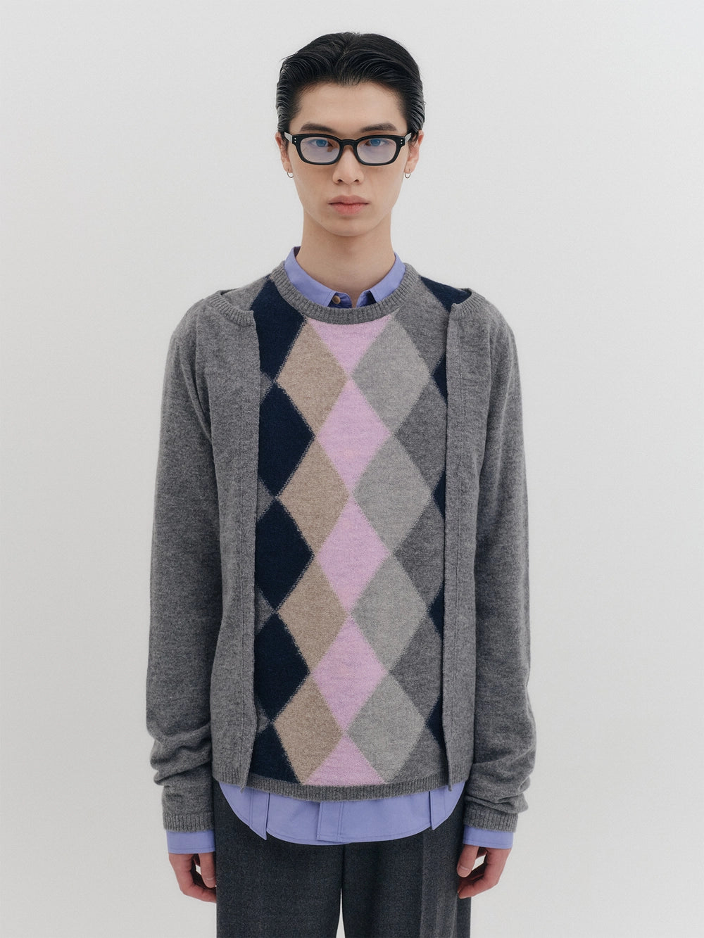 EENK Argyle Knitwear Top - Gray