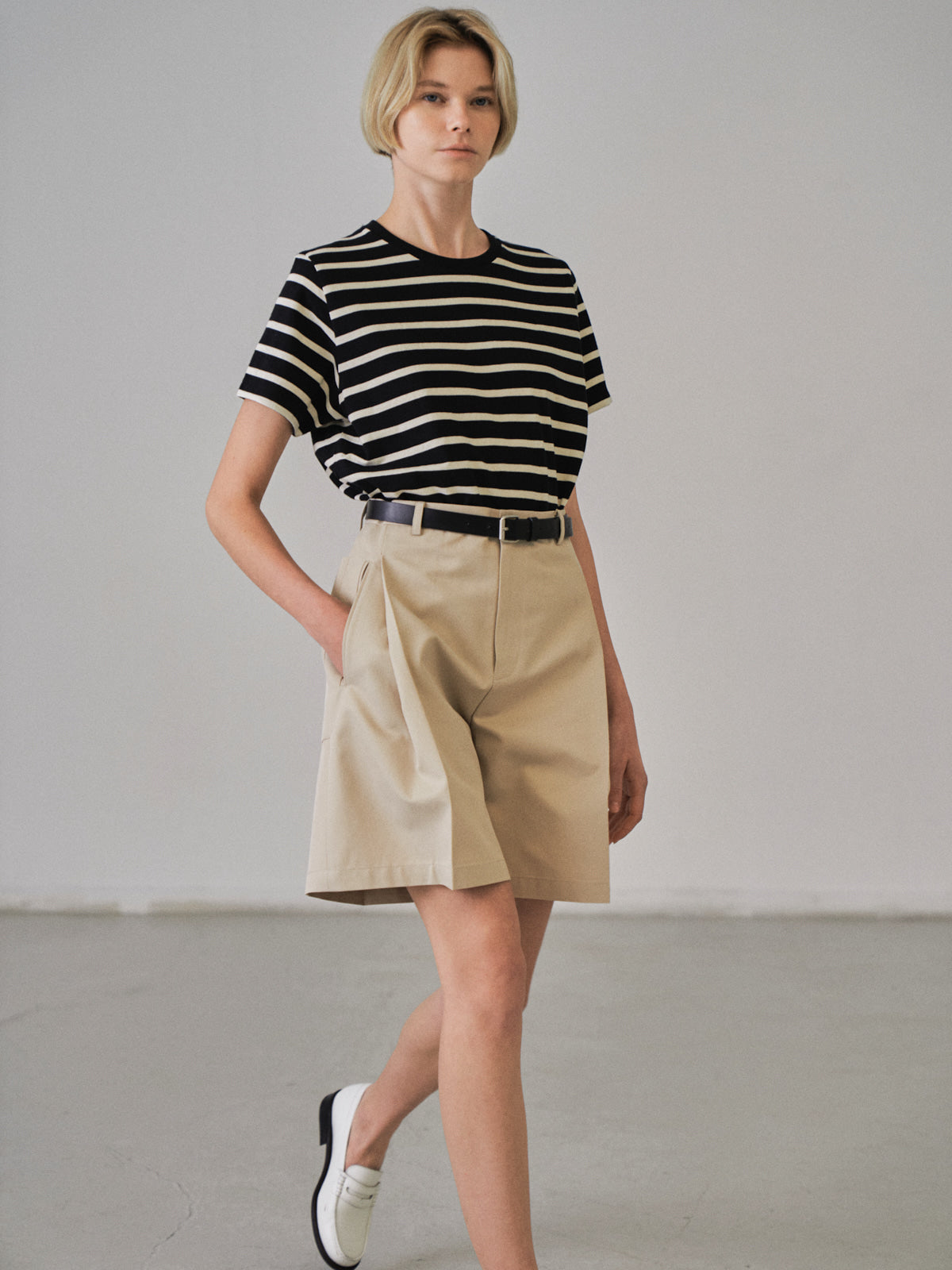 Facade Pattern Cotton Stripe T-shirt