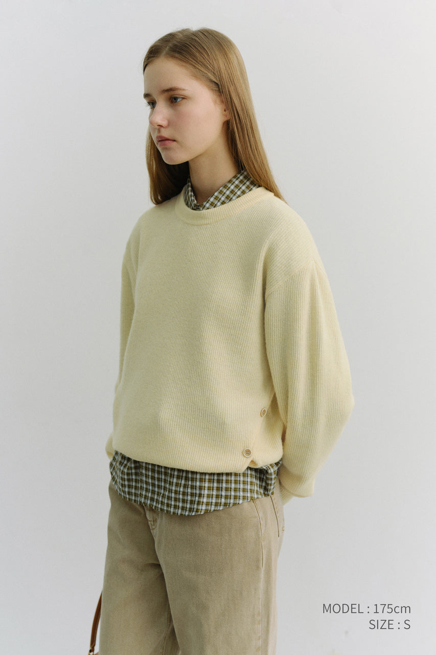 Dunst Unisex Buttoned Crewneck Sweater Butter