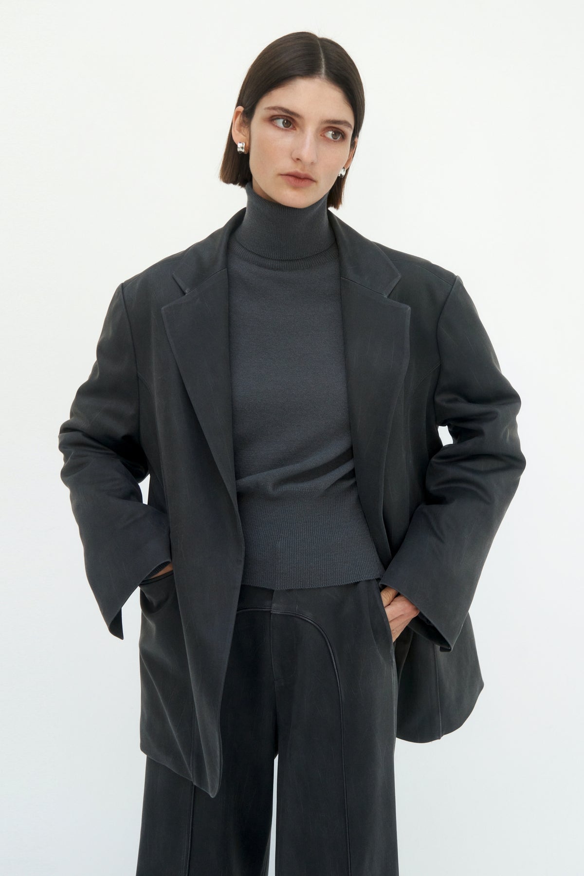 Treemingbird Suede Piping Classic Set-up Jacket Charcoal