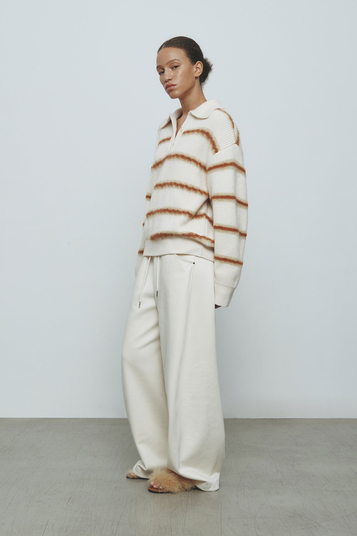 Matinkim Blended Wool Curved Banding Pants IN Ivory