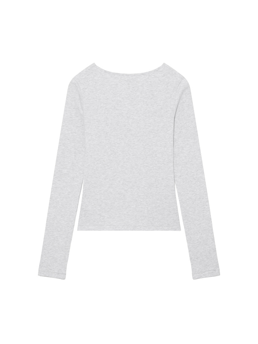 GLOWNY G Charm V-Neck Long Sleeve (Melange Gray)
