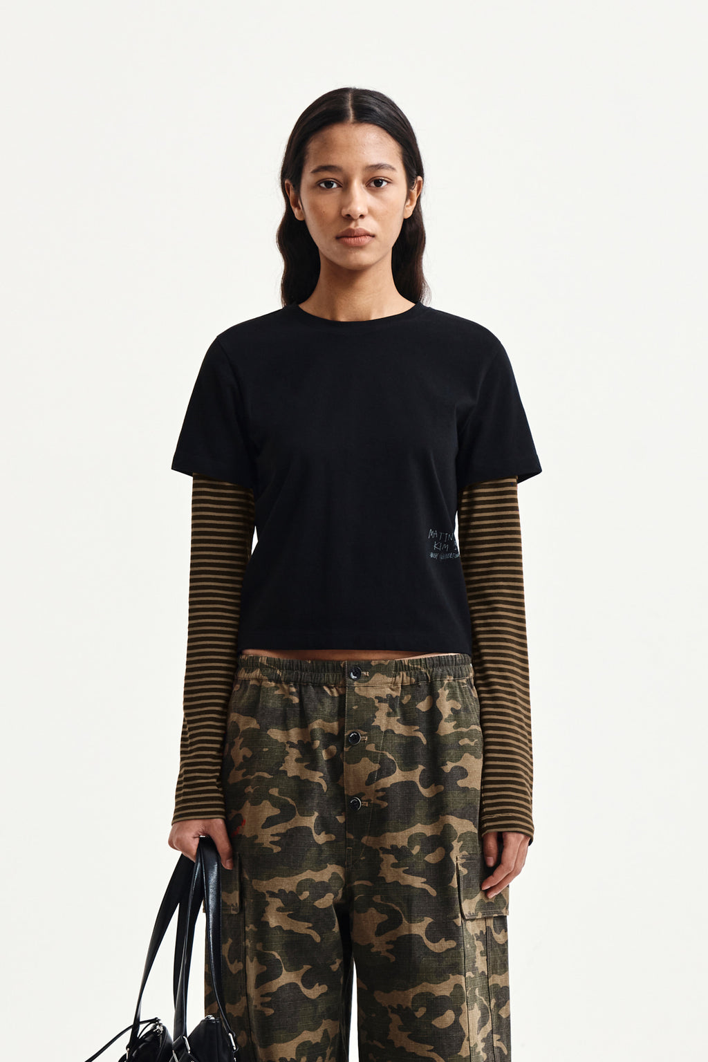 Matinkim Graffiti Logo Stripe Layered Top IN Black