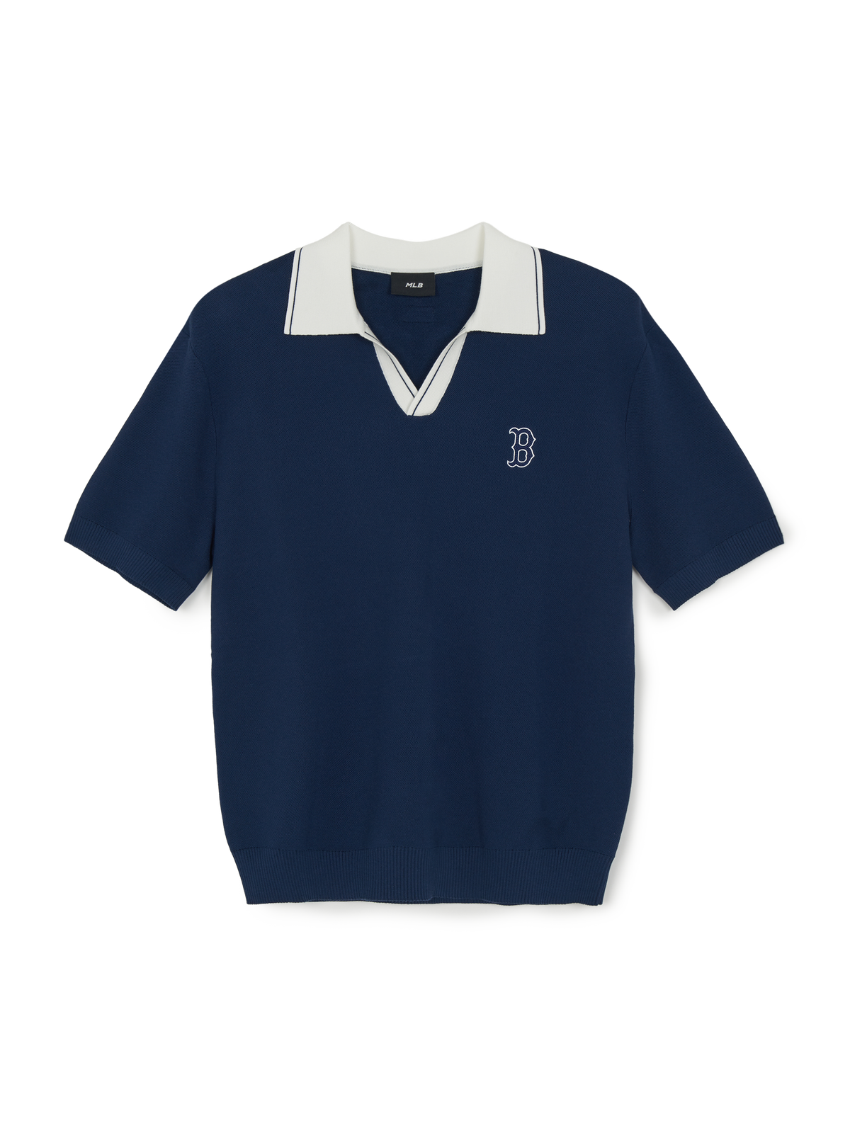 MLB Korea Varsity Tuck Texture Open Collar Short Sleeve Knit Pullover