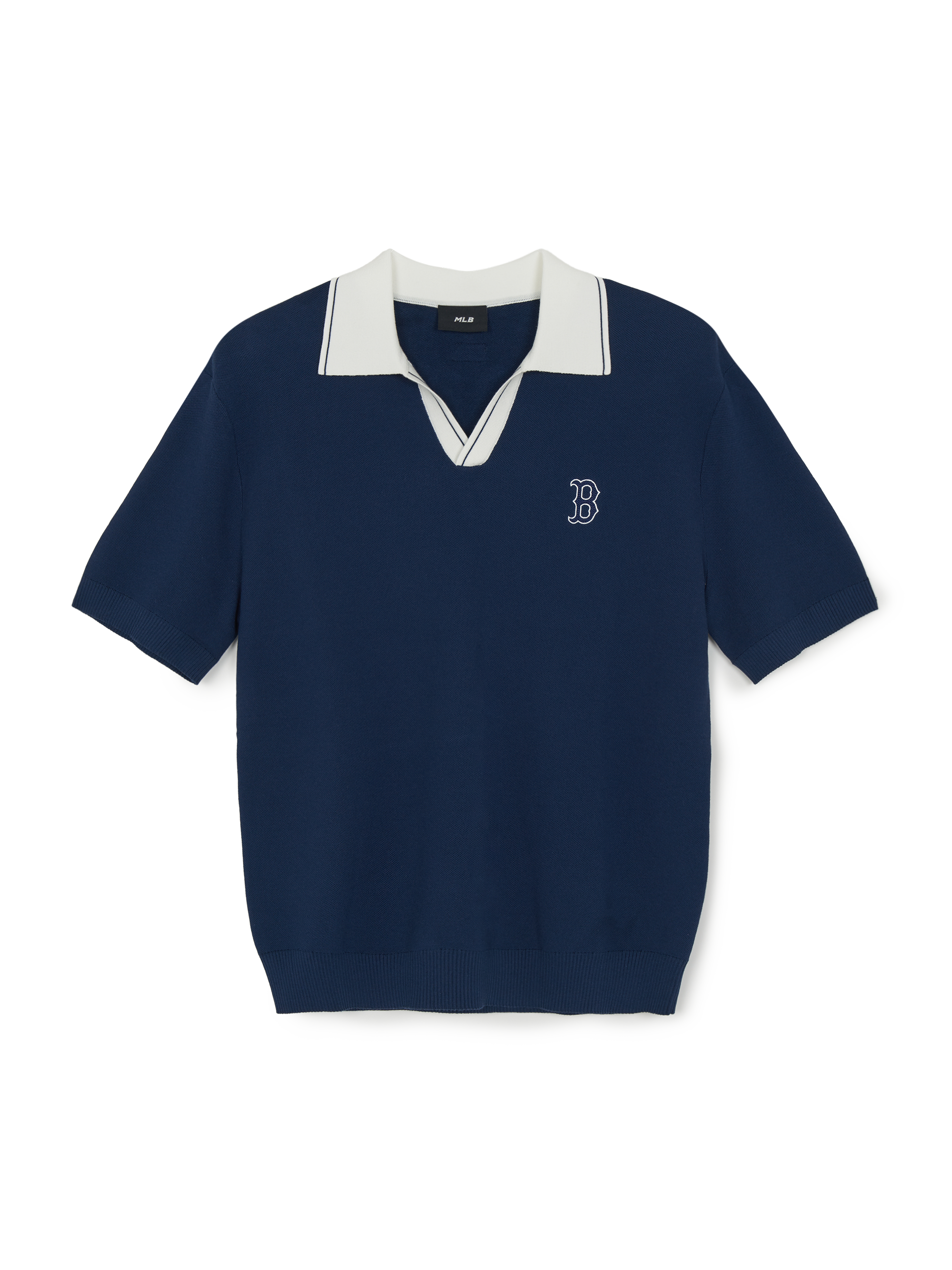 MLB Korea Varsity Tuck Texture Open Collar Short Sleeve Knit Pullover