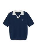 MLB Korea Varsity Tuck Texture Open Collar Short Sleeve Knit Pullover