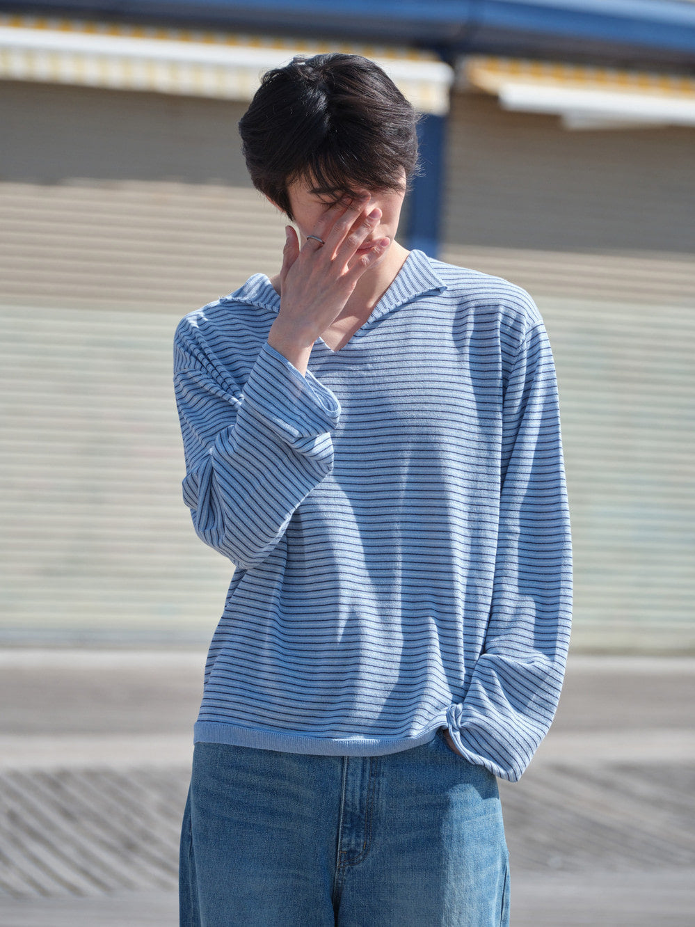 Low Classic Paper Striped Sweater Baby Blue