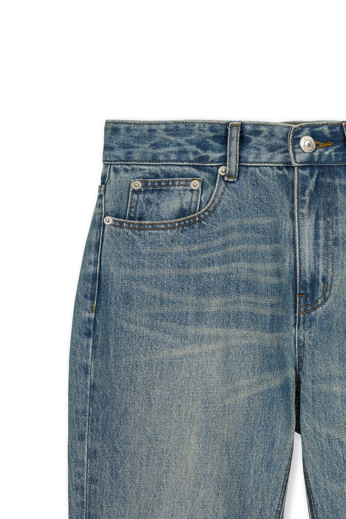 [matinkim] WASHED POINT BOOTS CUT DENIM PANTS IN BLUE