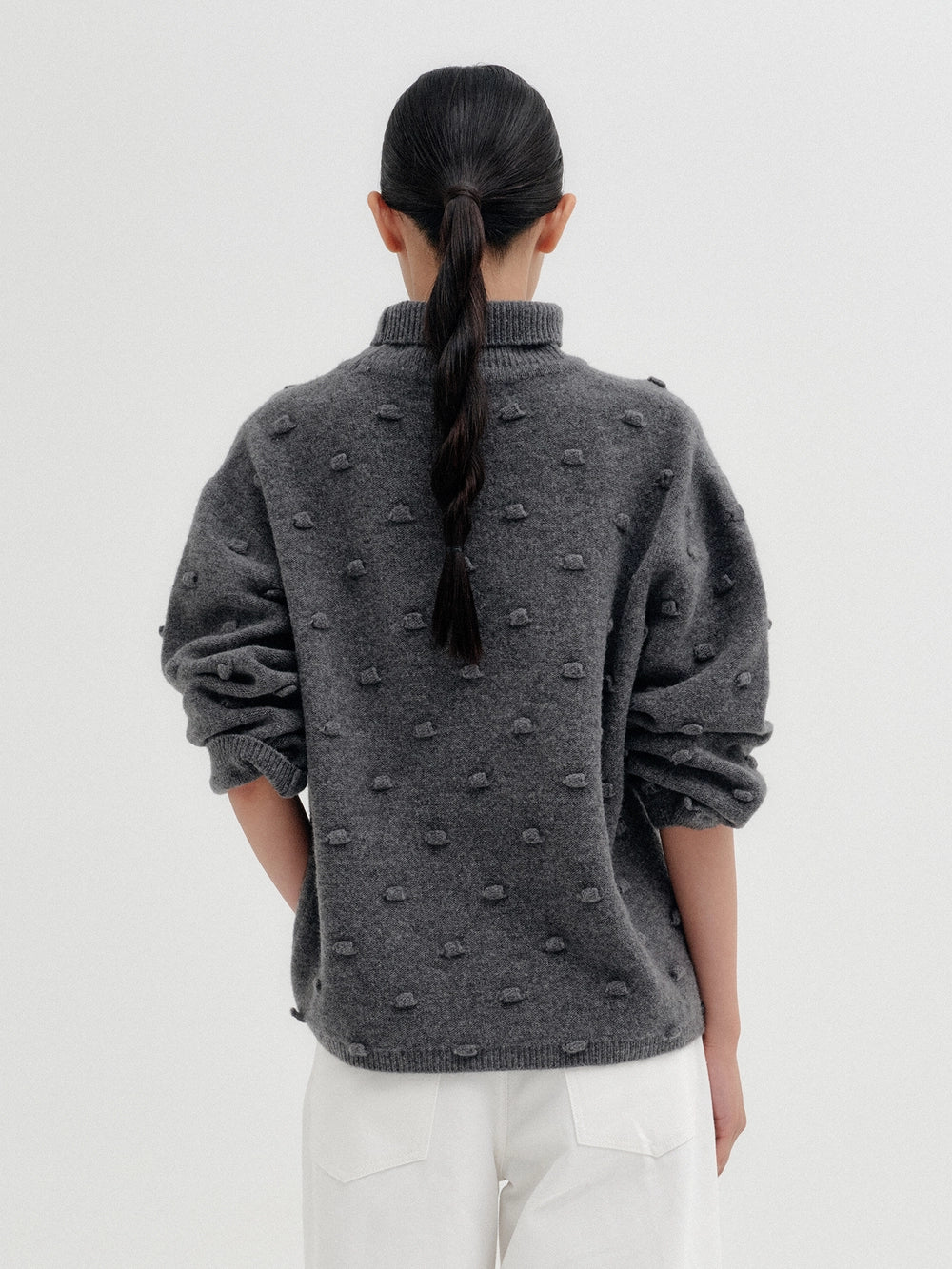 EENK Bubble Knitwear High-Neck Top - Gray