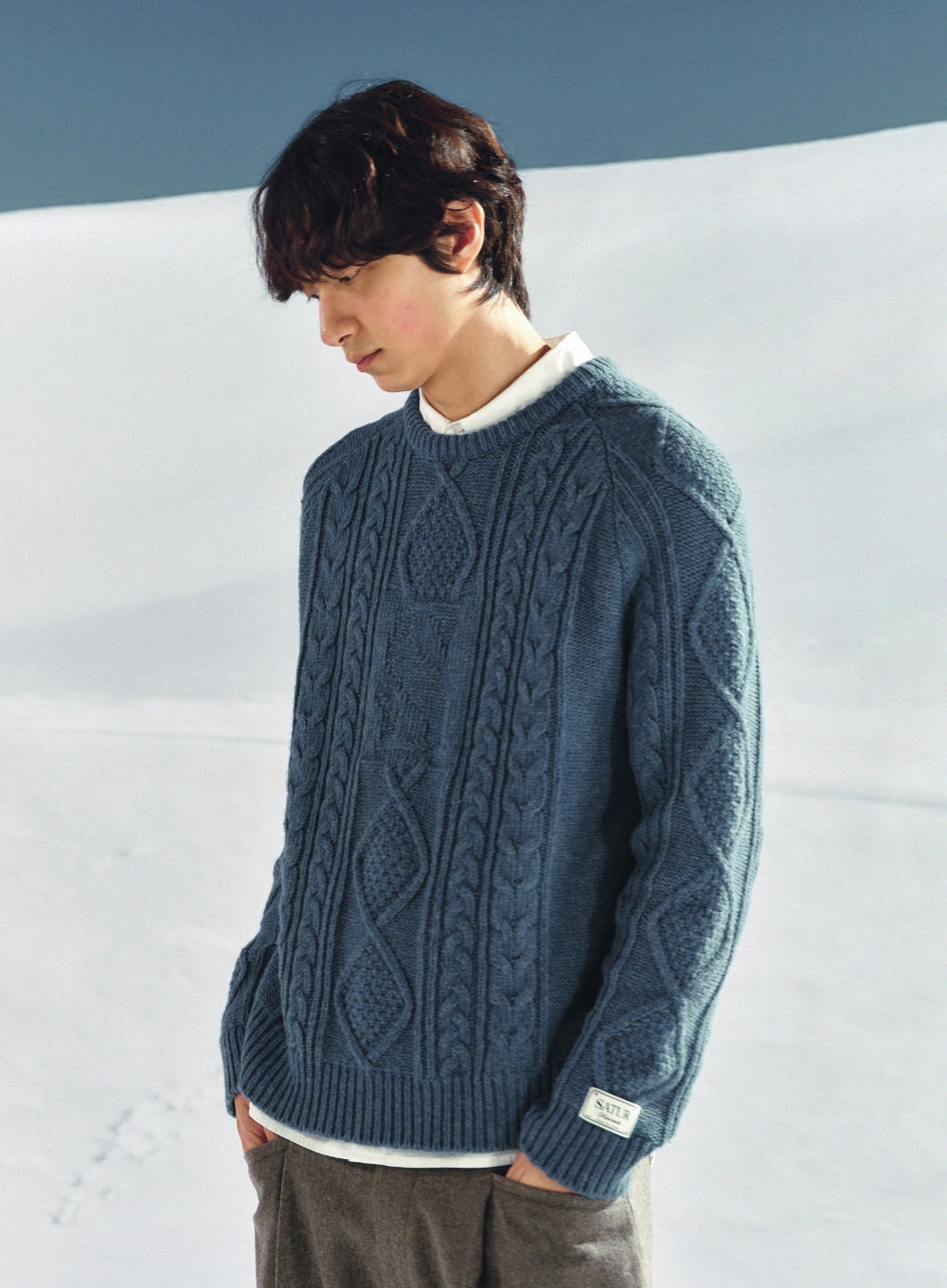 [satur] Big Cable Fisherman Pullover Knit - Blue