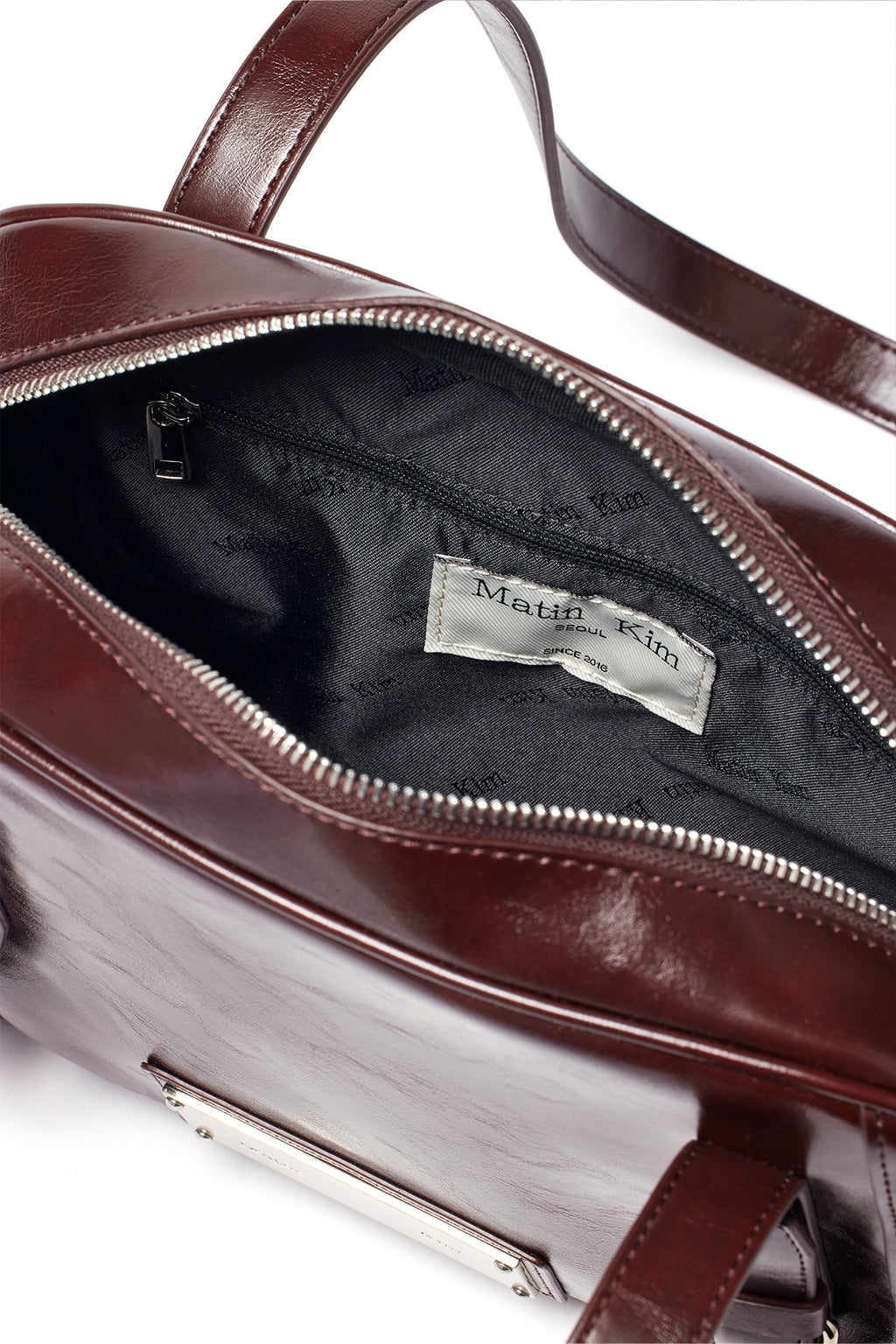 [matinkim] BIKER DETAIL SQUARE SHOULDER BAG IN DARK BROWN