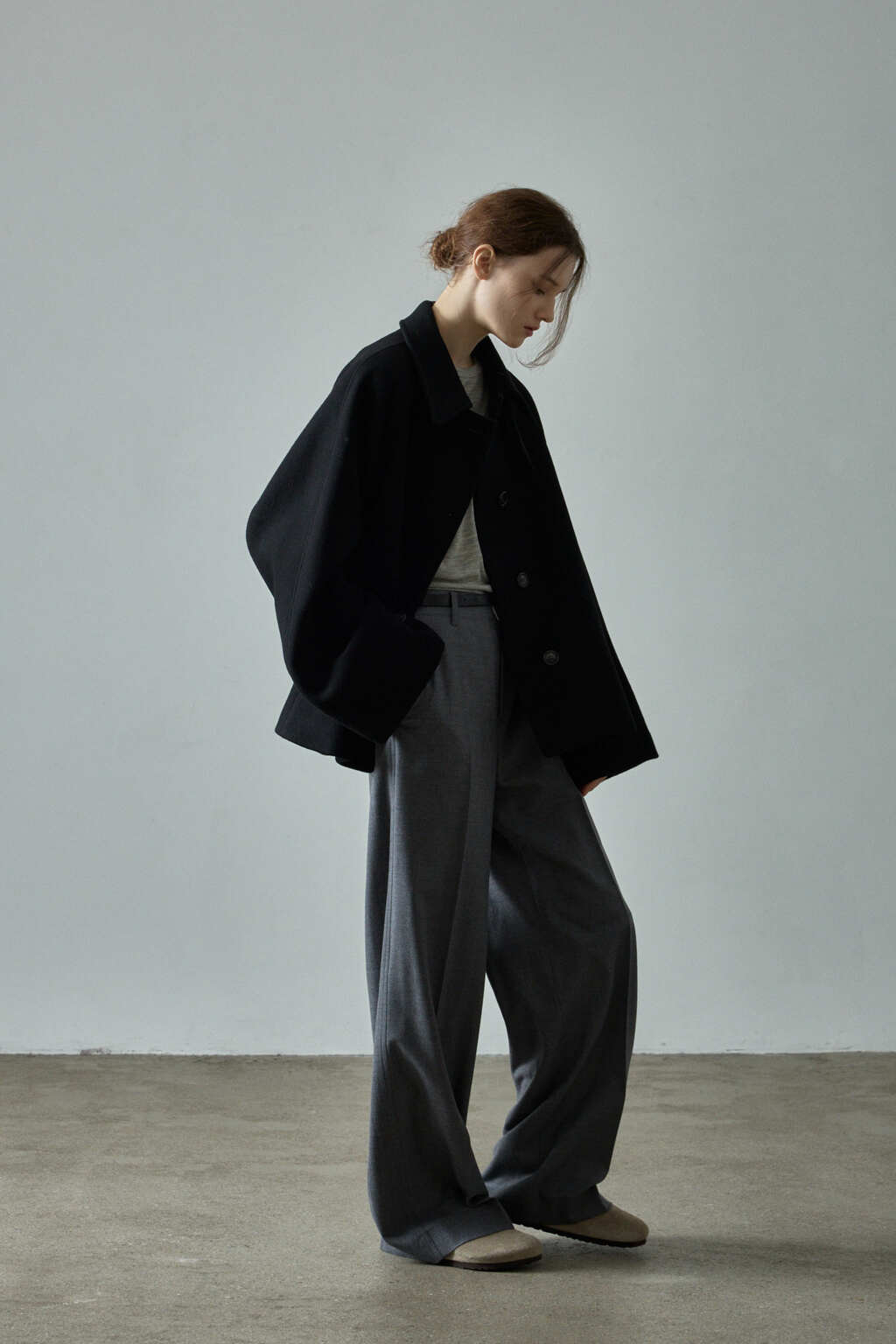 Facade Pattern Oversized Cashmere Half Coat black