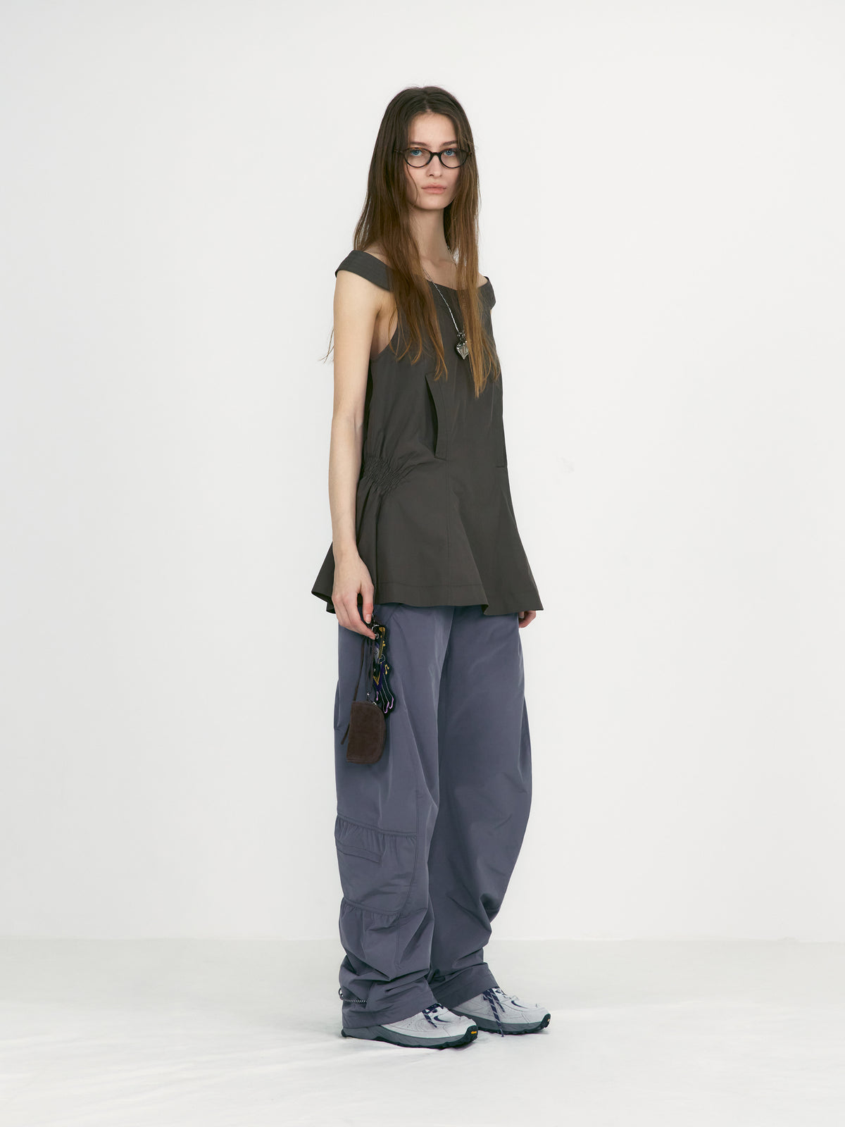 Low Classic Shirring Padded Pants Grey