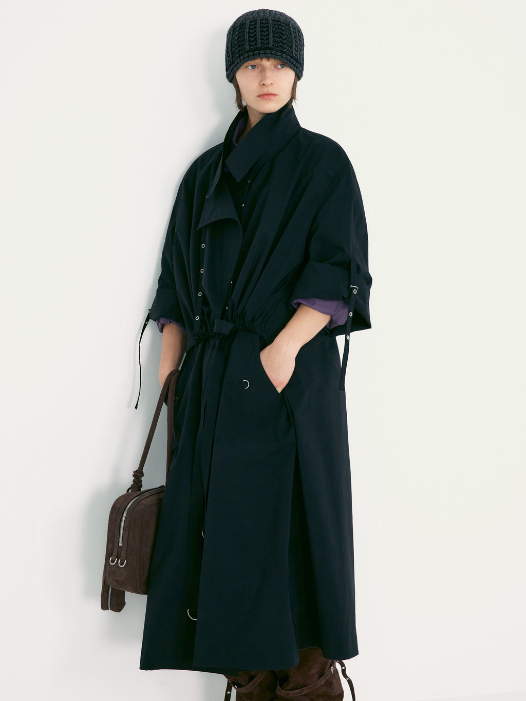 [low_classic] Oversized Belted Trench Coat
Black