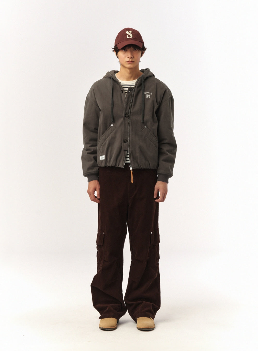 [satur] Teo Padded Hooded Zip-Up - Charcoal