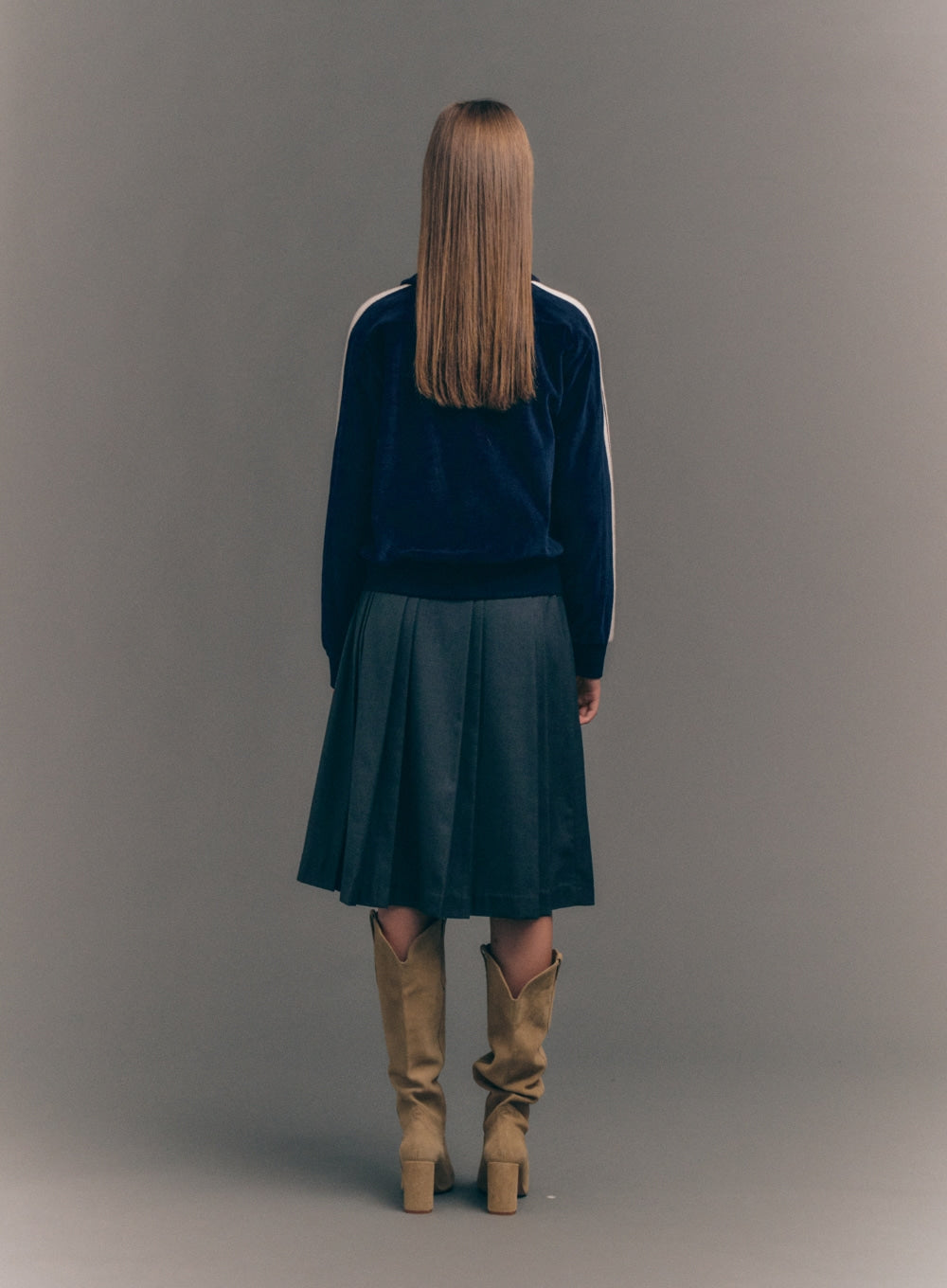 [satur] (W) Lawton Velour Collar Jacket - Navy