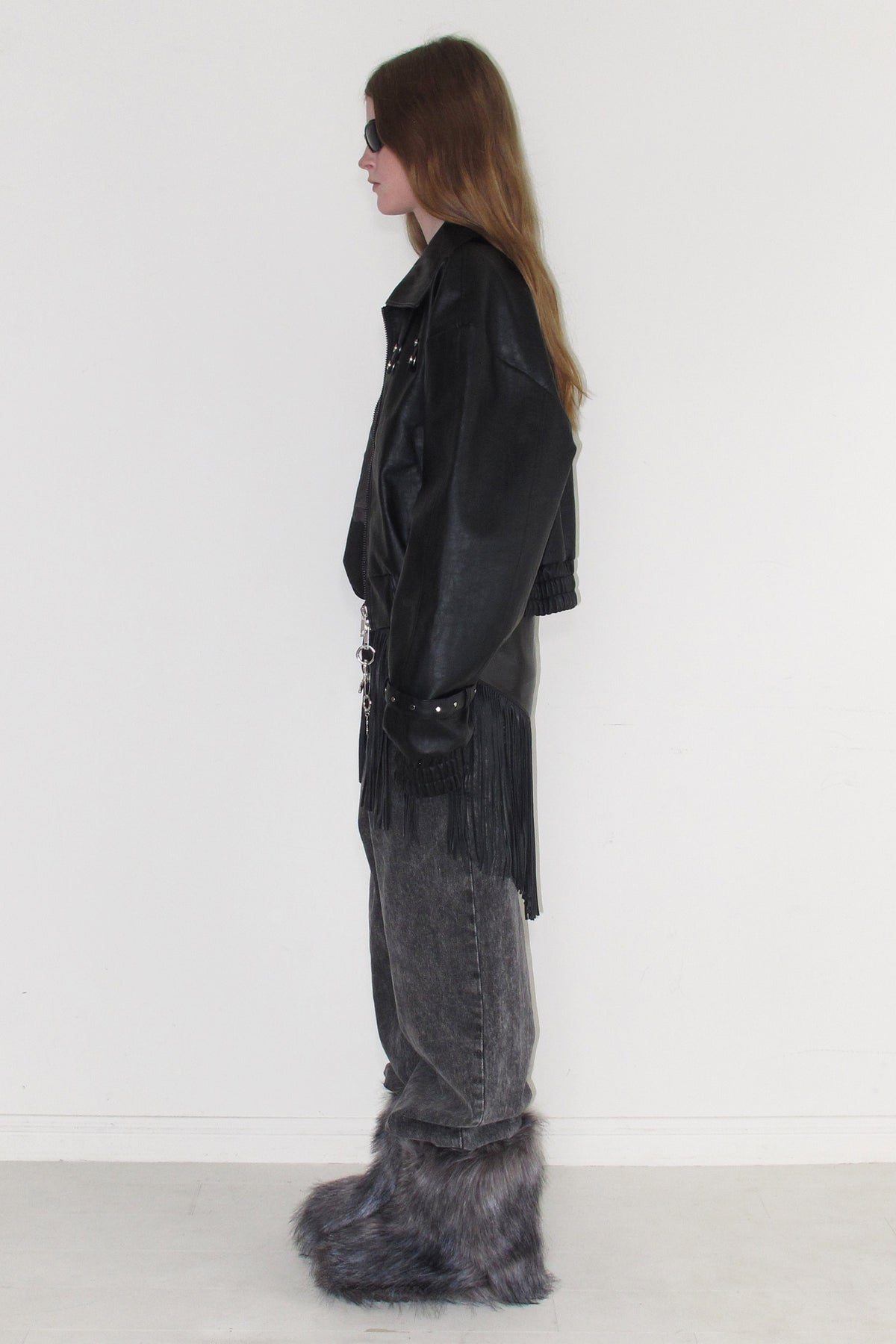 Instantfunk Cropped Strap Leather Jacket - Black