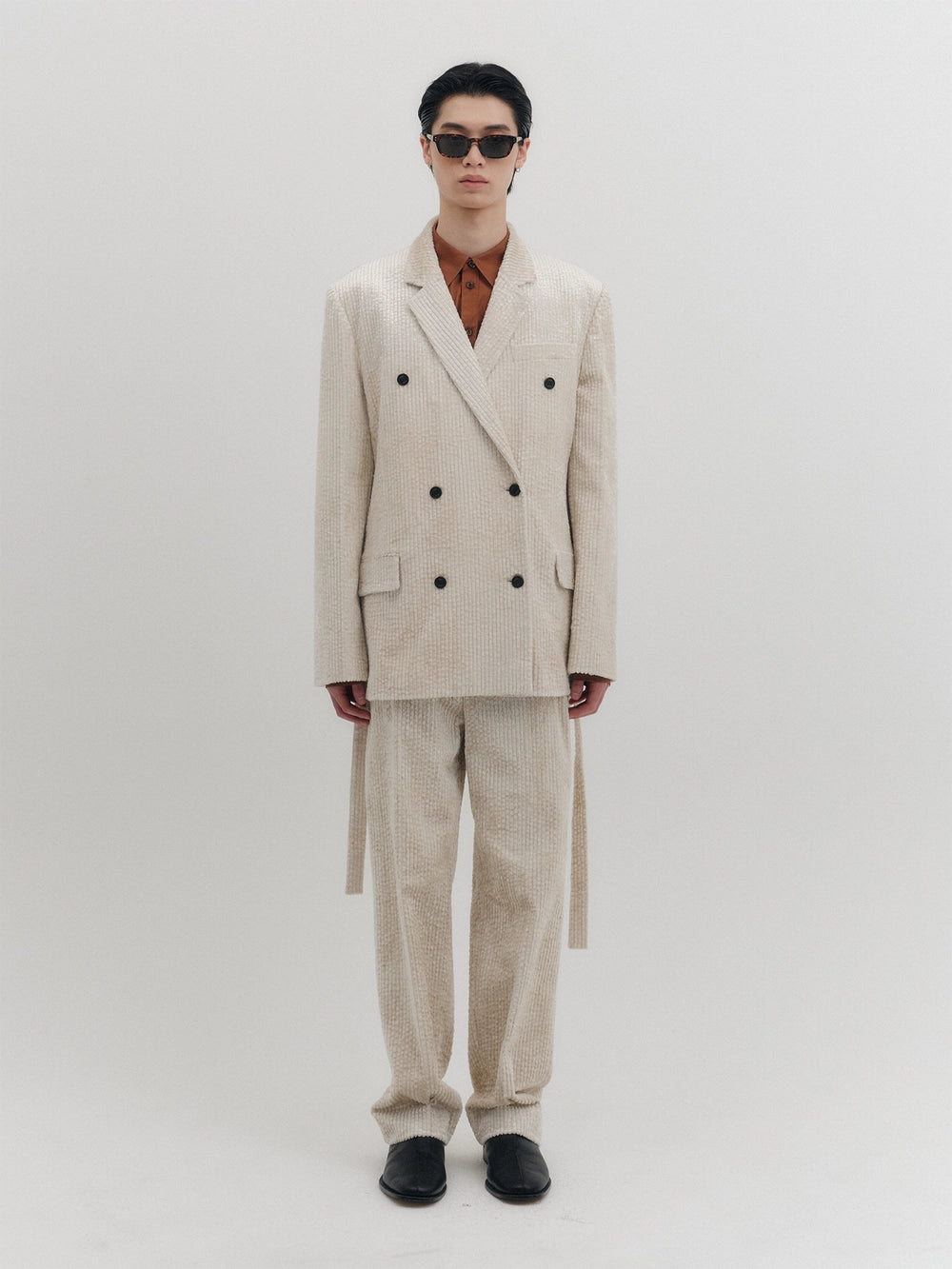 EENK Belted Double-Breasted Blazer - Ivory