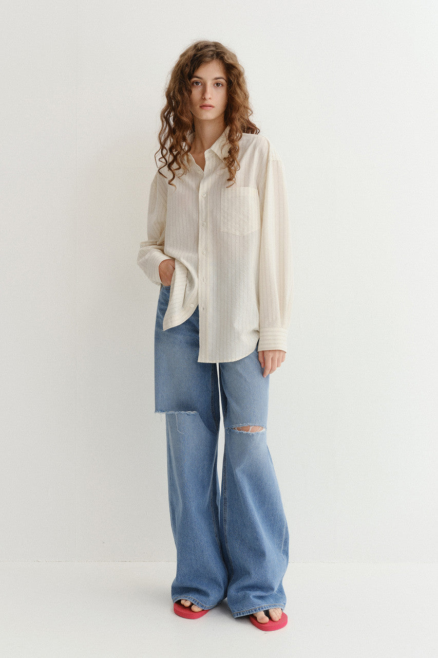 Dunst Unisex Classic Striped BD Overshirt Beige