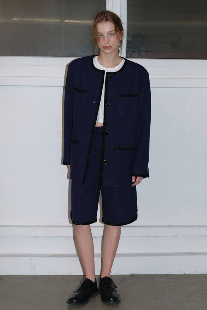 Overdueflair Attitude Over Tweed Bermuda Pants Navy