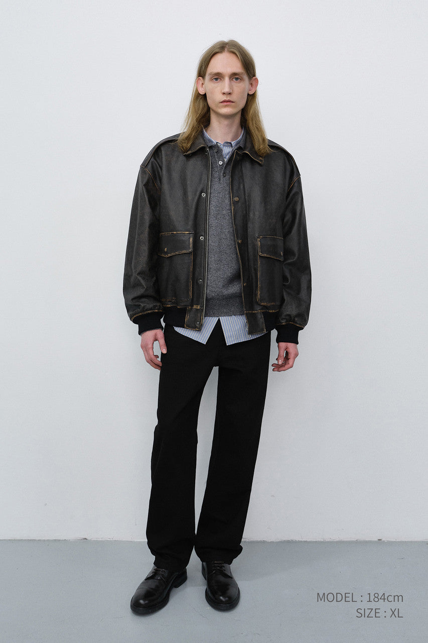 Dunst Unisex Detachable A-2 Leather Blouson Brushed Black