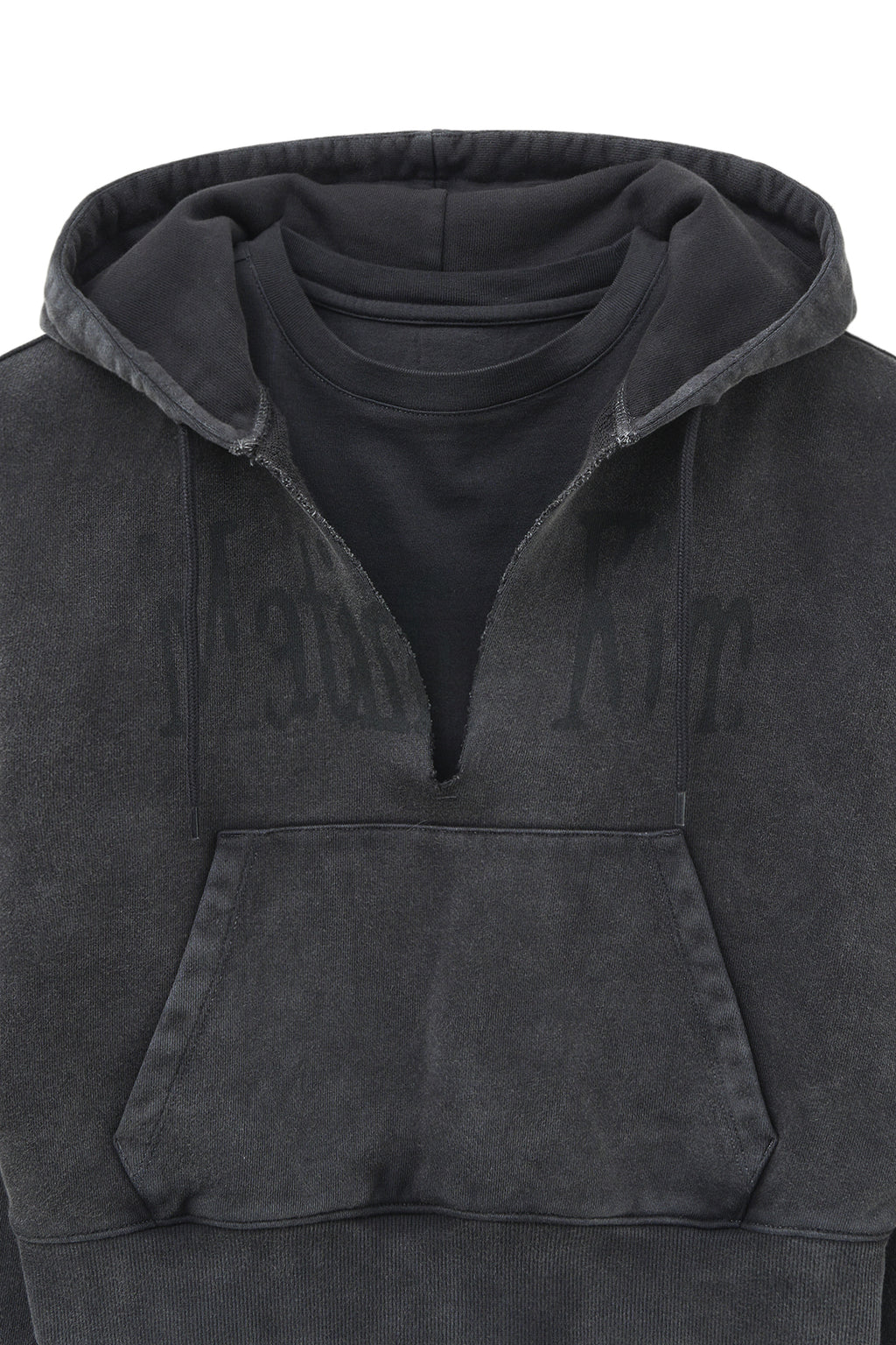 [matinkim] WASHED LAYERED CROP HOODY IN CHARCOAL