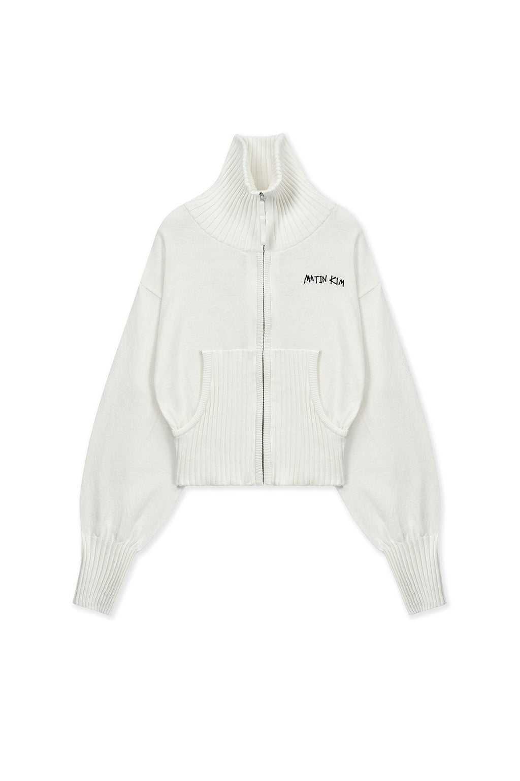 Matinkim High Neck Embroidered Logo Zip UP For Women IN Ivory