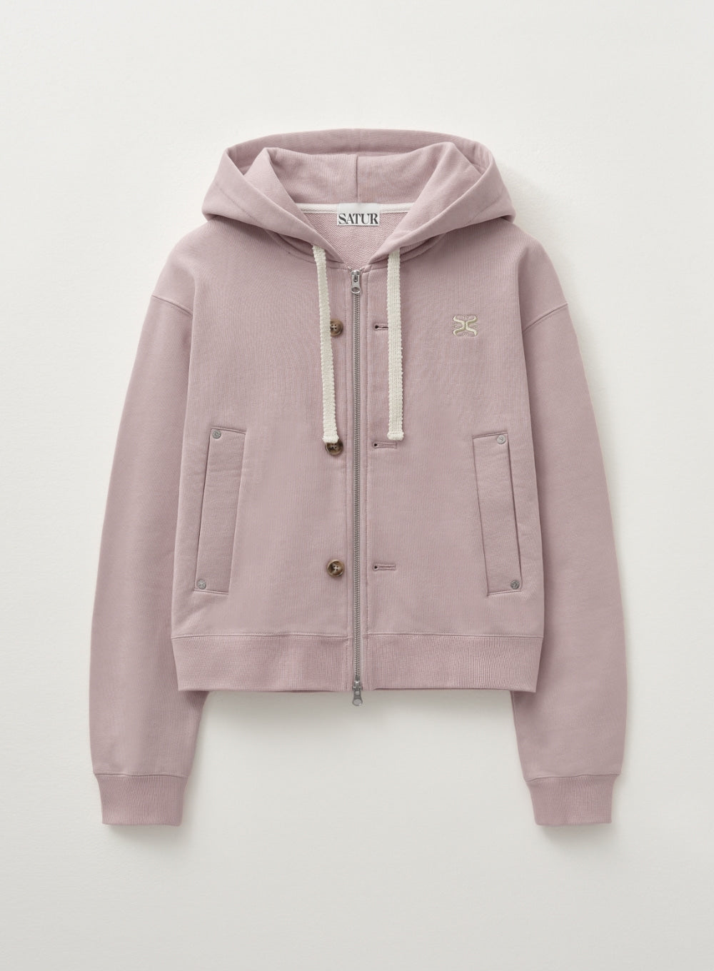 [satur] (W) Teo Cotton All Day Hood Zip-up - Vintage Rose