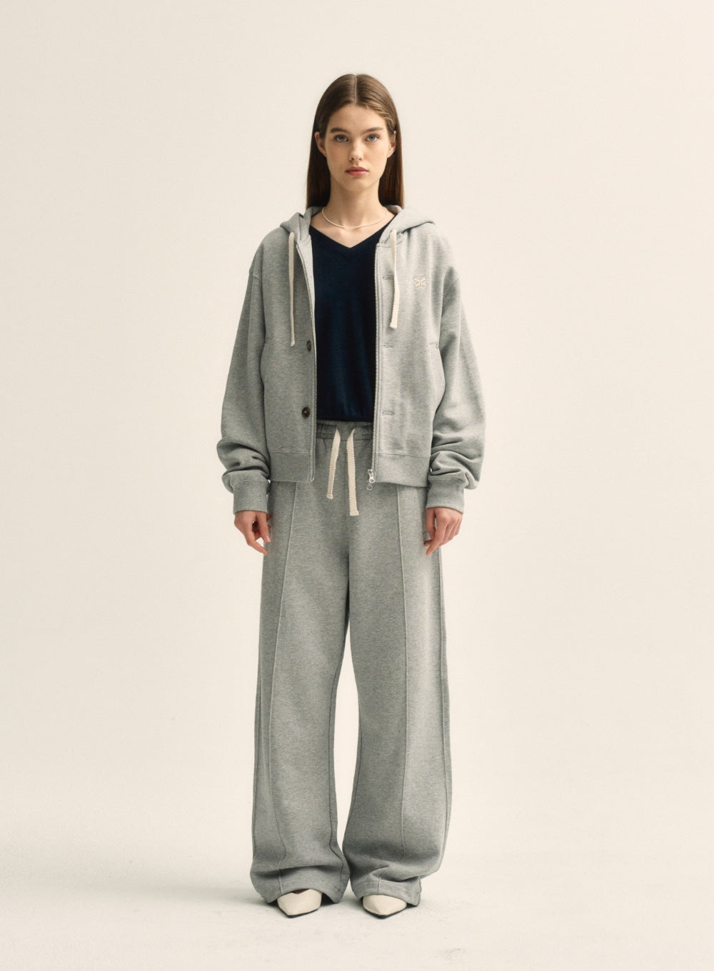 [satur] (W) Teo Cotton All Day Hood Zip-Up - Melange Gray