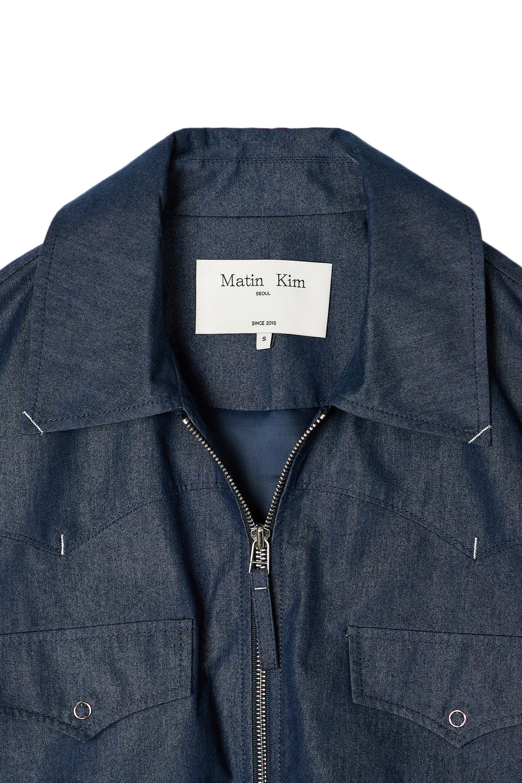 [matinkim] WESTERN DETAIL DENIM LIKE BLOUSON IN NAVY