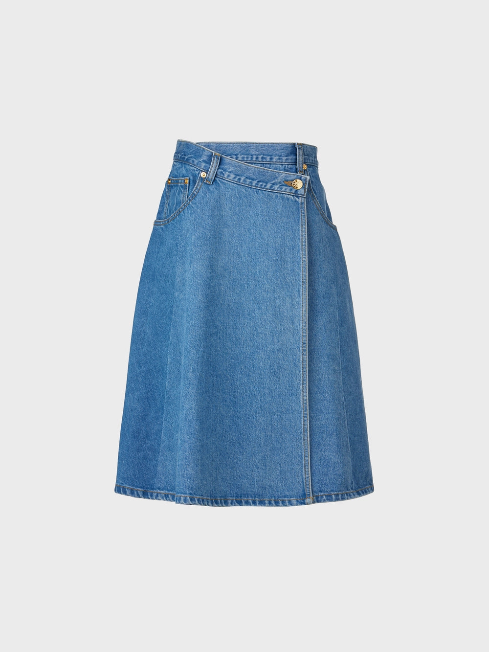 EENK Wrap Denim Midi Skirt - Denim Blue