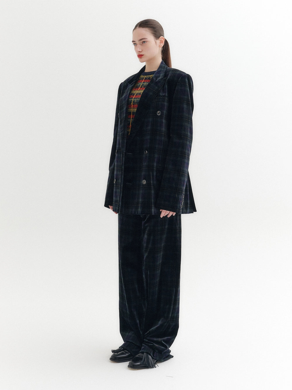 EENK Checked Straight Pants - Navy
