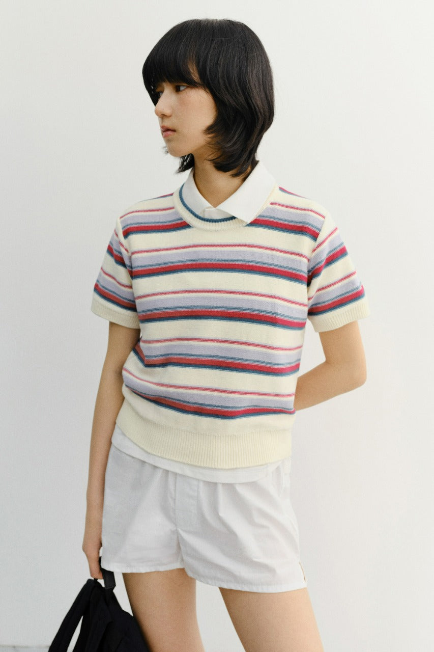 Dunst Unisex Striped Crewneck Knit Cream Red