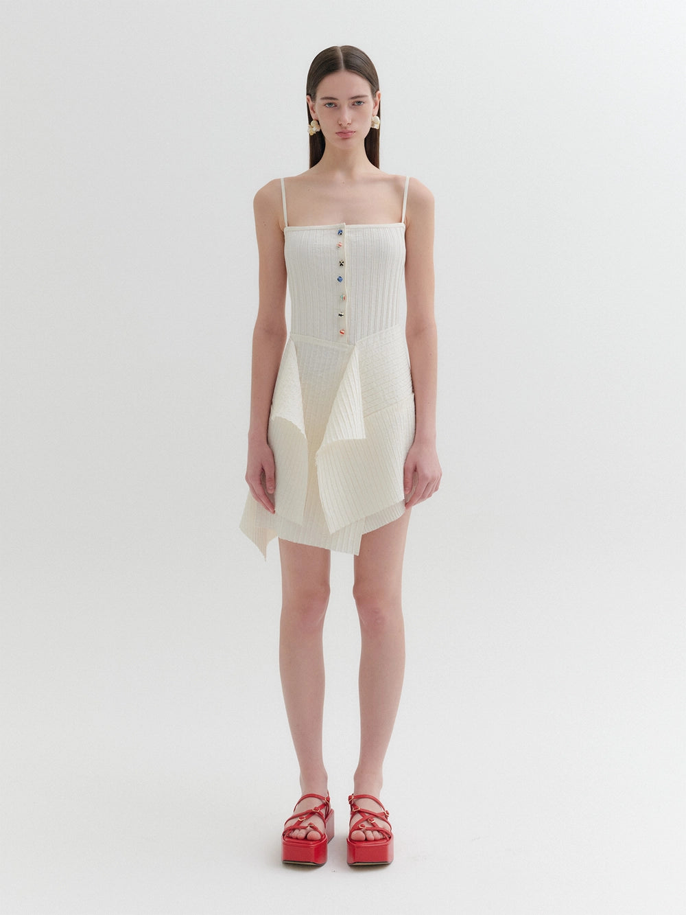 EENK Pleated Button-Up Dress - Ivory