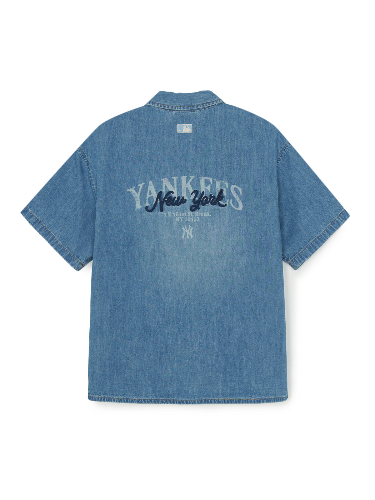 Mlb Varsity Vintage Slub Short Sleeve Denim Work Shirt