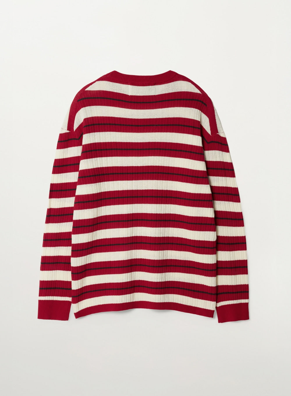 Satur Crest Logo Stripe Knit - Red